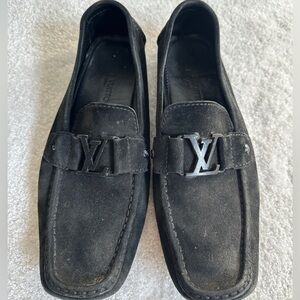 Louis Vuitton Black Suede LV Buckle Driving Loafers